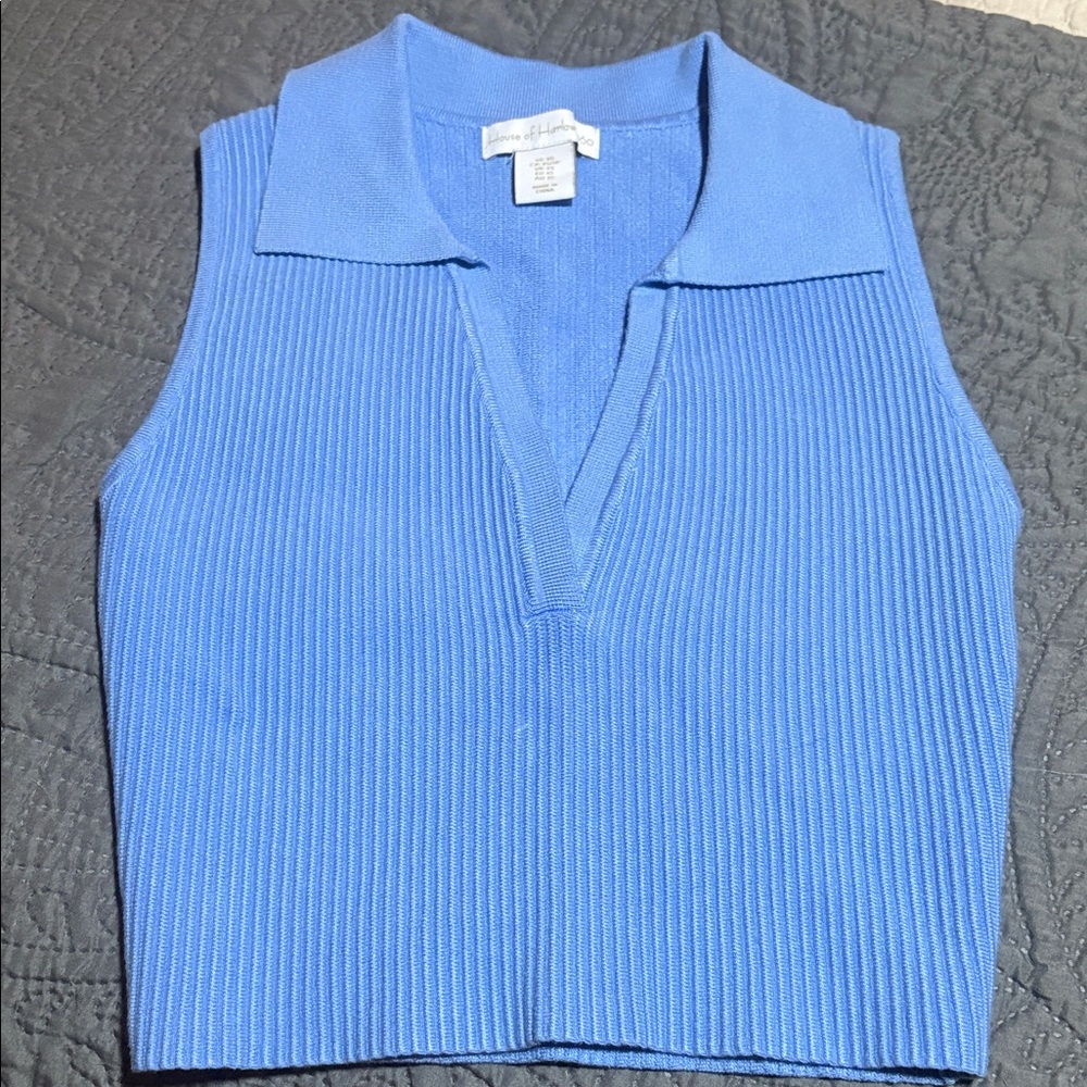 House of Harlow 1960 Light Blue Ribbed Polo Tank